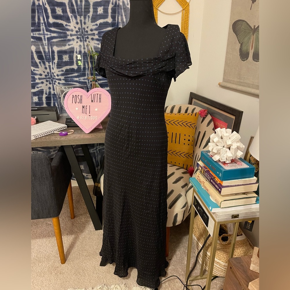 Donna Ricco Black Maxi Dress with Subtle Dot Detail